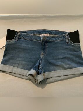 Denim Maternity Shorts with Black Side Panels